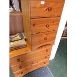 COMPOSITE PINE THREE DRAWER CHEST AND MATCHING THREE DRAWER BEDSIDE CHEST.