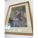 GEORGE BAXTER PRINT OF WOMAN IN BLUE DRESS READING LETTER, GLAZED AND IN A MODERN GILT FRAME