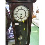 GLAZED MAHOGANY WALL CLOCK.