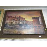 FRAMED AND MOUNTED OIL ON CANVAS OF QUAY SIDE SCENE, SIGNED LESLIE MATTHEWS.