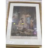 19TH CENTURY COLOURED ENGRAVING OF GUINEA PIGS IN A GILT FRAME.