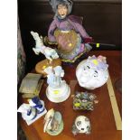 DECORATIVE WARE INCLUDING DISNEY COIN BANK DECORATIVE FIGURINES AND OTHER ITEMS.