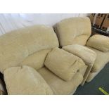 PAIR OF G-PLAN BEIGE UPHOLSTERED ARMCHAIRS.