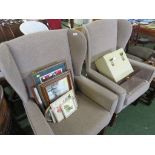PAIR OF HSL WING BACK EASY CHAIRS. *