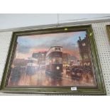 FRAMED PRINT ON BOARD OF EVENING CITY SCENE AFTER DON BRECKON*