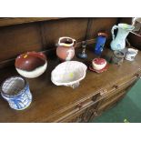 SELECTION OF DECORATIVE POTTERY INCLUDING MOTTO WARE BOWL, KINGFISHER VASE , SILVAC SHELL DISH AND