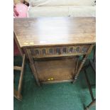 STAINED WOOD TWO TIER HALL TABLE WITH SINGLE DRAWER.