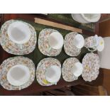 ROYAL STAFFORD TEA SET DECORATED WITH BRANCHES AND FLOWERS.