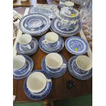QUANTITY OF BLUE AND WHITE WILLOW PATTERN TEA AND DINNER WARE , A MYOTT ROYAL MAIL PLATE AND OTHER