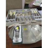 BOXED SET OF VINERS SILVER ROSE PLATED CUTLERY, SILVER PLATED DISH ETC.