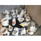 SELECTION OF MINIATURE CHINA CRESTED WARE IN VARIOUS FORMS INCLUDING TOP HATS, FOOTBALL, BOOTS, SODA