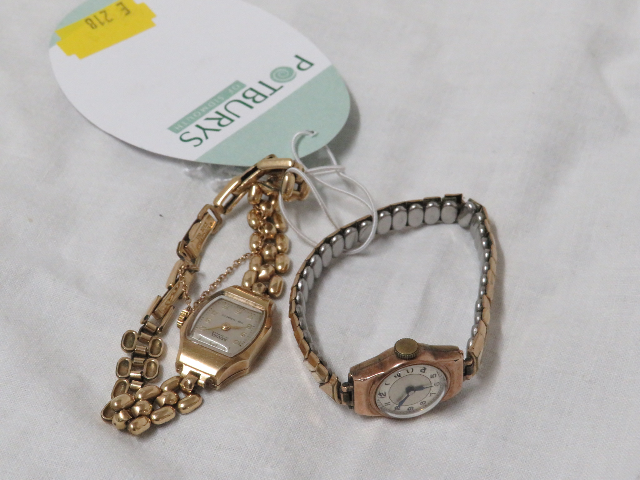 LADIES WRISTWATCH WITH 9 CARAT GOLD CASE AND PLATED BRACELET TOGETHER WITH A LADIES BERNEX