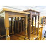 A NEST OF THREE OAK VENEERED OCCASIONAL TABLES, TOGETHER WITH ONE OTHER OCCASIONAL TABLE. *