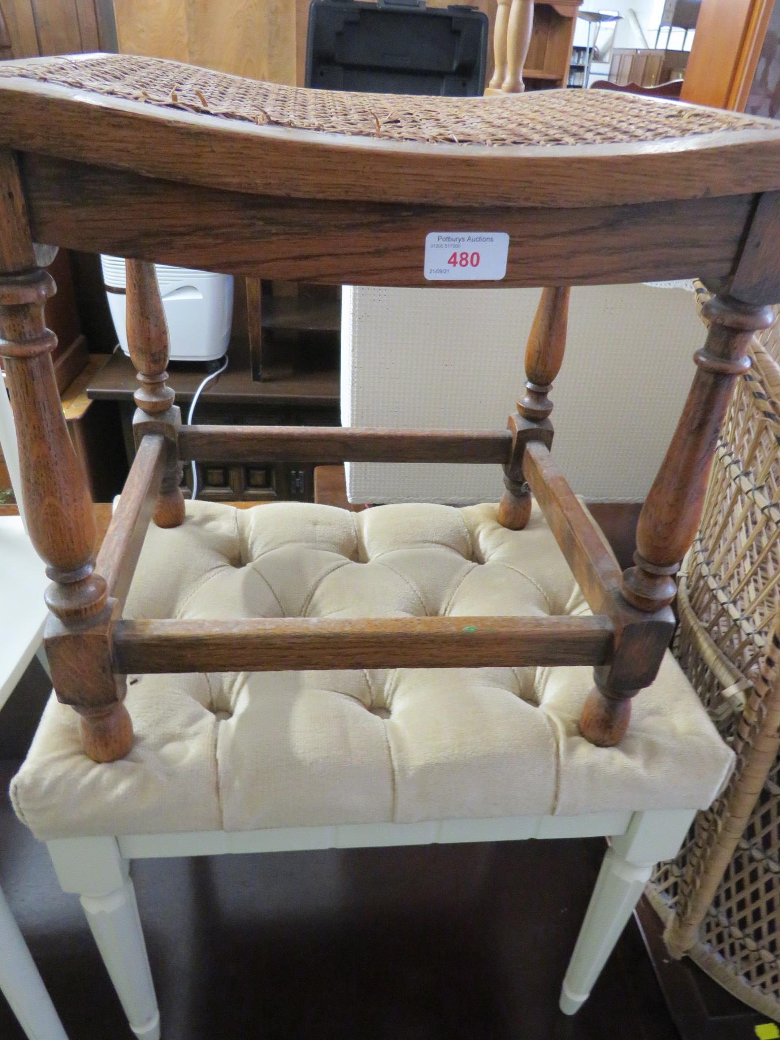 OAK DRESSING TABLE STOOL WITH CANE SEAT.