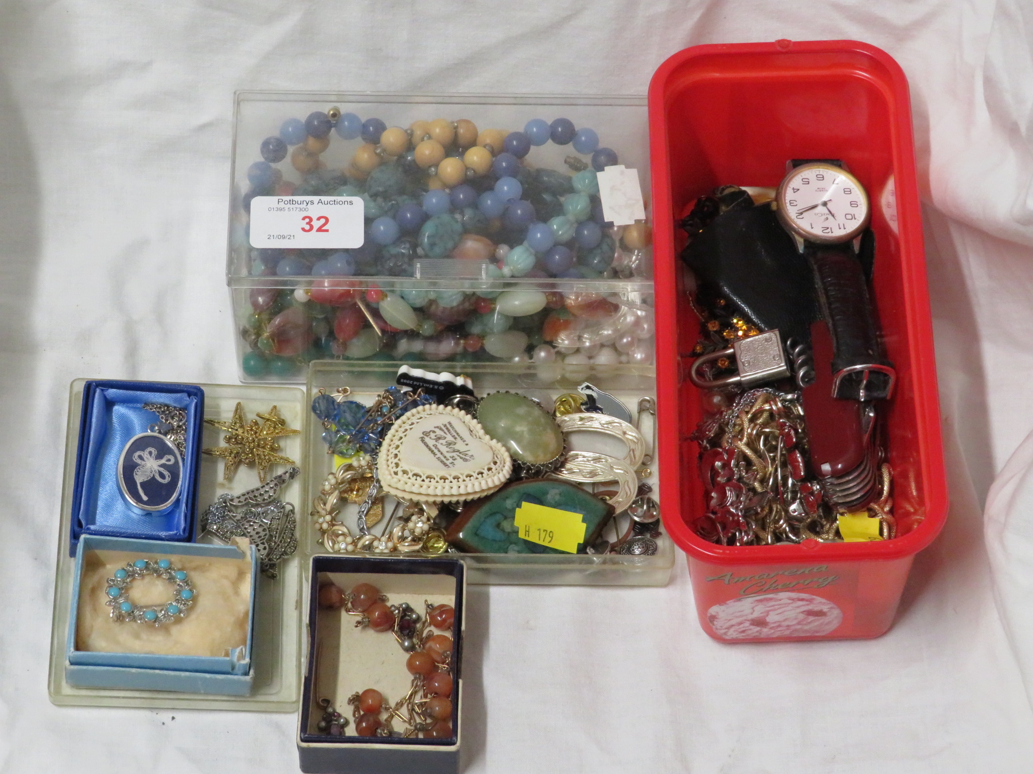 SELECTION OF COSTUME JEWELLERY , TOGETHER WITH A WRIST WATCH AND SWISS ARMY STYLE KNIFE.