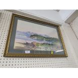 FRAMED AND GLAZED LANDSCAPE WATERCOLOUR OF A LAKE SCENE SIGNED LOWER RIGHT.