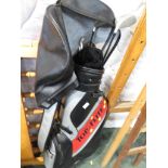 TOP FLIGHT GOLF BAG WITH FIVE ASSORTED GOLF CLUBS.