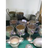 NINE HALLMARKED SILVER ROWING TROPHIES (TOTAL WEIGHT 650 GRAMS) , SILVER PLATED COXSWAIN TROPHY (AF)