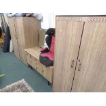 VINTAGE FORMICA BEDROOM SET COMPRISING OF A LARGE TWO DOOR WARDROBE , TWO DOOR FITTED WARDROBE AND A