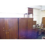 OLYMPUS FURNITURE MAHOGANY EFFECT BEDROOM SET COMPRISING OF TWO TWO DOOR WARDROBES , FIVE DRAWER