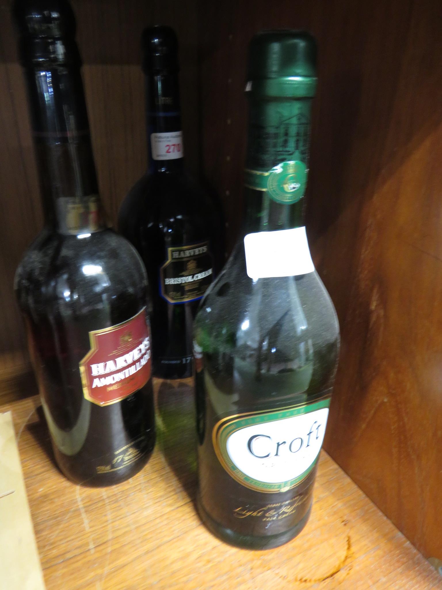 Three bottles of Sherry - Harveys Amontillado medium dry sherry, 17.5%, 75cl (one bottle); Harveys