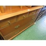 STAG MAHOGANY VENEERED SIX DRAWER DRESSING CHEST TOGETHER WITH A BEDSIDE CUPBOARD.*