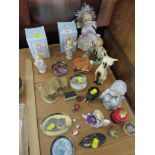 SMALL SELECTION OF ORNAMENTS INCLUDING COTTAGES , ANIMALS AND PAPERWEIGHTS.