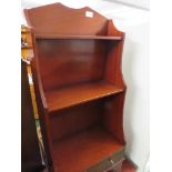 BRIGHT'S OF NETTLEBED MAHOGANY VENEERED REPRODUCTION WATERFALL BOOKCASE WITH SINGLE DRAWER.