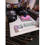 LARGE COMPOSITE CORNER DESK WITH ADJUSTABLE METAL LEGS. *