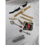 MEDANA LADIES WRISTWATCH, TWO OTHER WATCHES, PENS, ROEBUCK POCKET TOOL AND OTHER SMALL ITEMS