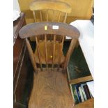 PAIR OF STAINED ELM STICK BACK CHAIRS.