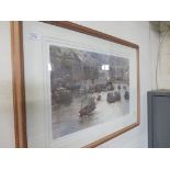 A FRAMED AND GLAZED SIGNED LIMITED EDITION PRINT OF POLPERRO HARBOUR.