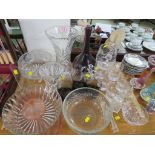 MIXED CUT GLASS INCLUDING DRINKING GLASSES , JUG AND OTHER ITEMS.