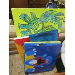 SELECTION OF FRAME LESS ABSTRACT CANVAS PAINTINGS. *
