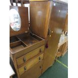 OAK VENEERED BEDROOM UNIT WITH SINGLE WARDROBE SECTION, LIFT TOP COMPARTMENT AND TWO DRAWERS OVER