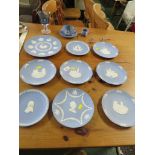 WEDGWOOD BLUE JASPERWARE INCLUDING ROYAL COMMEMORATIVE ITEMS, CHRISTMAS PLATES ETC