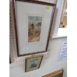 FRAMED AND GLAZED WATERCOLOUR OF ALURKA PALACE, YALTA SIGNED AND DATED. TOGETHER WITH A SMALL FRAMED