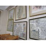 FIVE FRAMED AND GLAZED REPRODUCTION ANTIQUE MAPS.