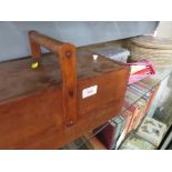 WOODEN SEWING BOX WITH CONTENTS, RUSH WOVEN BASKET WITH CONTENTS OF SEWING ITEMS , KNITTING