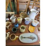 SELECTION OF POTTERY AND CHINA JUGS AND MUGS ETC.
