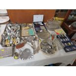 SILVER PLATED TRAYS , CUTLERY , WINE BASKET , CASED CUTLERY AND OTHER METAL WARE.