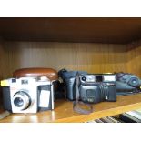 KODAK COLOUR SNAP 35 FILM CAMERA WITH CASE , A FUJI DL800 FILM CAMERA WITH CARRY BAG AND A PAIR OF