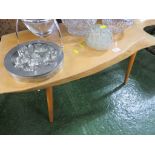 RUSTIC PLANK COFFEE TABLE ON SPLAYED LEGS.