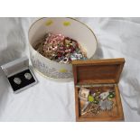 SELECTION OF COSTUME NECKLACES , BROOCHES AND OTHER SMALL ITEMS, TOGETHER WITH A HALLMARKED SILVER