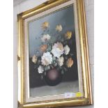 FRAMED OIL ON CANVAS STILL LIFE OF FLOWERS SIGNED LOWER RIGHT.