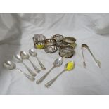 FIVE HALLMARKED SILVER NAPKIN RINGS , SIX HALLMARKED SILVER COFFEE SPOONS (TOTAL WEIGHT 5.5 OZT)