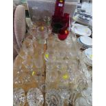 SELECTION OF DRINKING GLASSES , SUNDAE DISHES AND OTHER GLASS WARE.