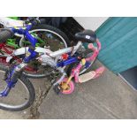 A BARBIE CHILDREN'S SCOOTER TOGETHER WITH A ROCKY RIDGE PROBIKE CHILDREN'S BIKE. (AF)