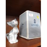 LADRO PORCELAIN FIGURE OF A SEATED CAT WITH BOX.