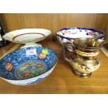 MASONS MANDALAY CHINA BOWL , J&G MEAKIN 'SUNSHINE' CAKE STAND AND TWO OTHER CHINA ITEMS.